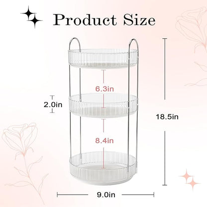 ALUYUYO 360° Rotating Makeup Organizer for Vanity, Spinning Cosmetics Organizer Holder Rack, Large Capacity Bathroom Organizer Countertop, Fits Perfume, SkinCare, Makeup Brushes 3 Tiers, Transparent
