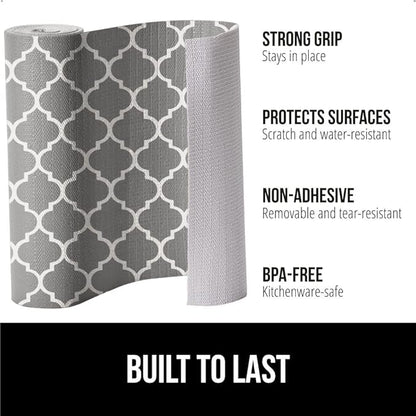 GORILLA GRIP Slip Resistant Drawer and Shelf Liner 2 Pack, Non Adhesive Water Resistant, Easy Clean and Trim, Smooth Surface Liners for Kitchen Cabinet Shelves Drawers Pantry 17.5IN x 20FT, White Gray