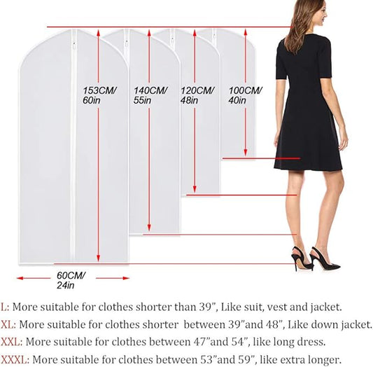 Garment Bags for Hanging Clothes 24''X48'' Suit Bags for Closet Storage (Pack of 6) Plastic Waterproof Suit Cover Bags with Zipper for Coats, Jackets, Shirts