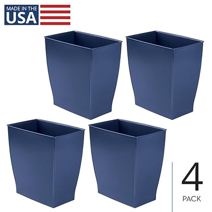 iDesign Small Plastic Bathroom Trash Can, Slim Rectangle Garbage Bin for Bedroom, Office, Dorm, 4-Pack, Navy Blue
