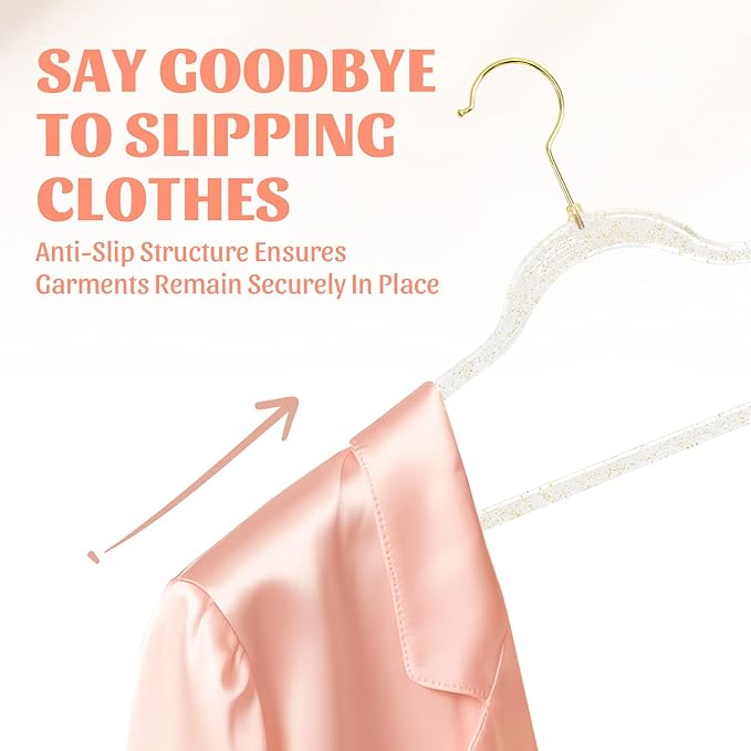 Sishynio Clear Plastic Hangers Premium - 20 Pack Non-Slip Slim Glitter Hangers for Closet Organization, Space Saving Clothes Hangers with 360°Swivel Hook for Wedding, Home, Dorm