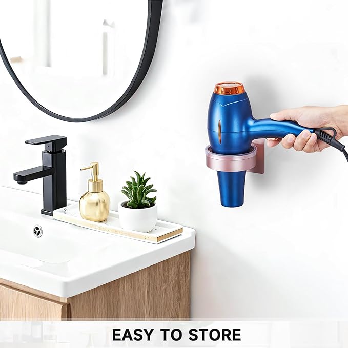 Oukimly Hair Dryer Holder Wall Mounted, Blow Dryer Holder, Hair Tool Organizer for Hair Dryer Storage Hanger, Adhesive Hairdryer Holder for Bathroom Barber Shop (Rose Gold)