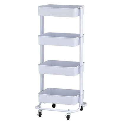 ECR4Kids 4-Tier Metal Rolling Utility Cart, Multipurpose Storage, White