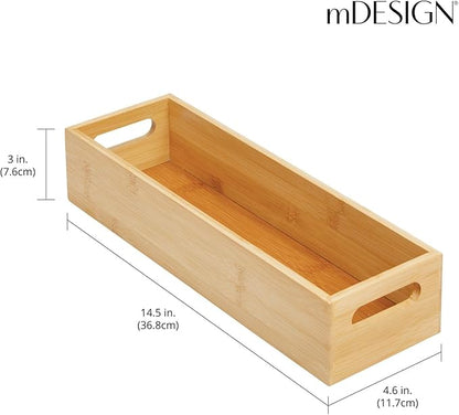 mDesign Set of 2 Kitchen Storage Box – Open-Top Bamboo Storage Tray with Handles – Ideal for Use as a Cupboard Organiser or on The Shelf – Natural