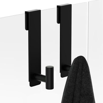 WUIVIUT T-Shape Heavy-Duty Stainless Steel Over The Glass Door Hooks - Frameless Glass Door Hooks for Bathroom Shower Towel Holder 19 cm Hook for Robe,Towels,Shower(T Shape 2 Pack, Fits 3/8'' Thick)