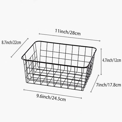 Metal Wire Storage Basket with Handles for Kitchen Food Pantry Papers Home Office Desk Shelf Bathroom Laundry Room Shelf Bedroom Bed Room, 2PCS (Black)