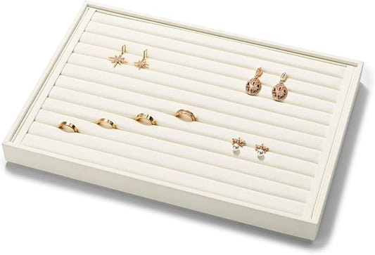 7-Slot Microfiber Ring & Earring Tray Organizer (Beige)