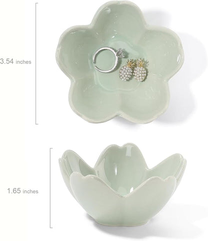 YZMICSTAR Flower Ring Dish Holder,Jewelry Dish Tray,Small Trinket Tray,Jewelry Plate Bowl,Key Bowl,Decorative Plate,Birtdhay Christmas Gifts for Women Friends,Ceramic Kiln effect Green