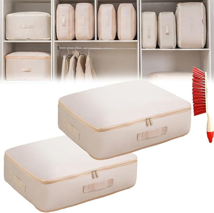 Ultra Space Saving Self Compression Organizer, 3-Layer Washable Comforter Storage Bag, Compression Bags for Storage for Storing and Organizing Winter Blanket, Duvets (2*Medium Apricot)