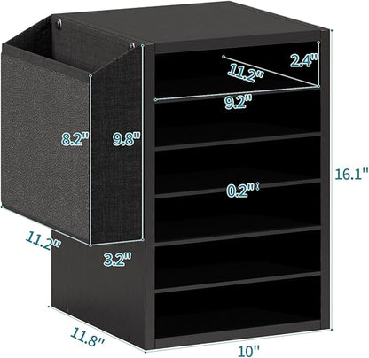 Literature Organization Paper Storage Slot, Office Desk File Organizer, Desktop Wood Mailbox For Teacher Classroom, 6 Tier Adjustable Countertop Mail Sorter, Mailboxes With Name Slots, Black