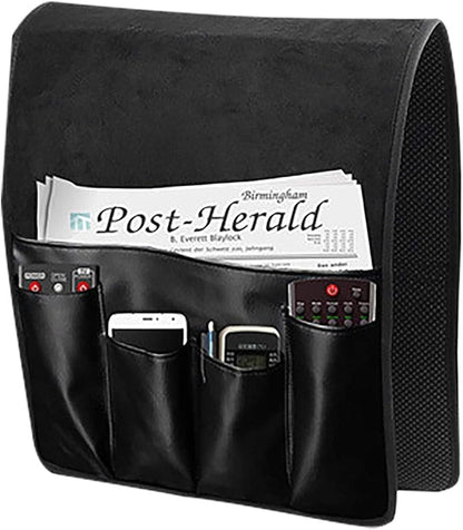 IPENNY No-slip Leather Sofa Couch Remote Control Holder Chair Armrest Caddy Pocket Organizer Storage Bag for Cellphone Tablet Notepad Book Magazines DVD Eyewears Drinker Snacks Holder Pouch