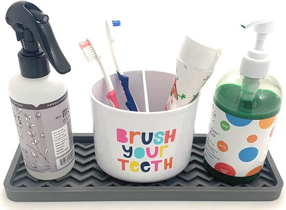 Happitasa Silicone Kitchen Sink Organizer Tray, Sponge Holder and Countertop Protector | Bathroom and Kitchen Soap Dish and Dispenser Tray (Grey, 12" x 4", 9.2 Ounces, Zigzag)