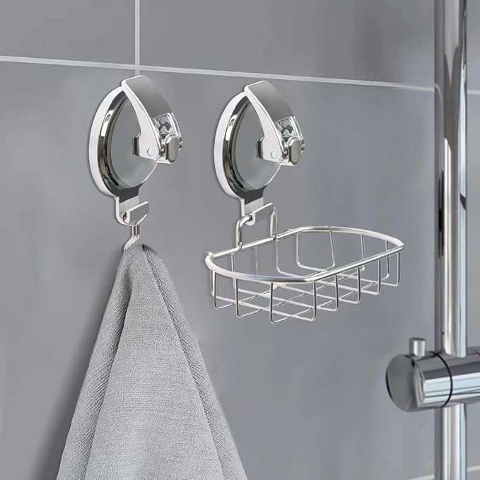 YSSILADI Heavy Duty Vacuum Shower Hooks, Glass Suction Cup Bathroom Robe Hooks - Reusable, No Hole Punched, for Garland Decoration (Gold, 2 Pack)