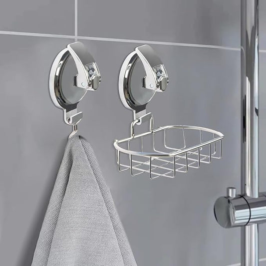 YSSILADI Heavy Duty Vacuum Shower Hooks, Glass Suction Cup Bathroom Robe Hooks - Reusable, No Hole Punched, for Garland Decoration (Gold, 2 Pack)