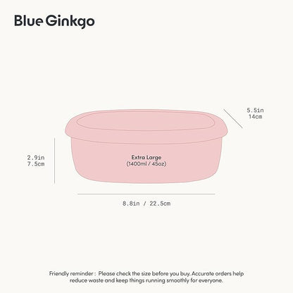 BLUE GINKGO Nesting Silicone Containers - Large Silicone Food Storage Container | BPA Free, Airtight, Dishwasher and Freezer Safe (47.5 oz) - Pink