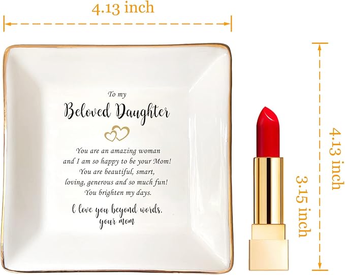 HOME SMILE Gifts for Daughter From Mom Ring Dish Jewelry Tray,Birthday Mother's Day　Gifts for Adult Daughter -I Love You Beyong Words,Your Mom