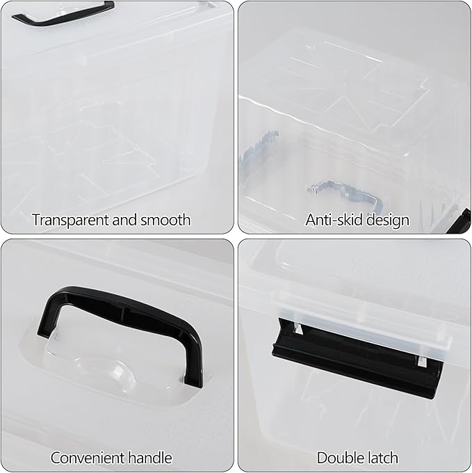 Sadstory 12 Quart Clear Latching Bin with Handle, Plastic Clear Tote Storage with Lid, 6 Packs
