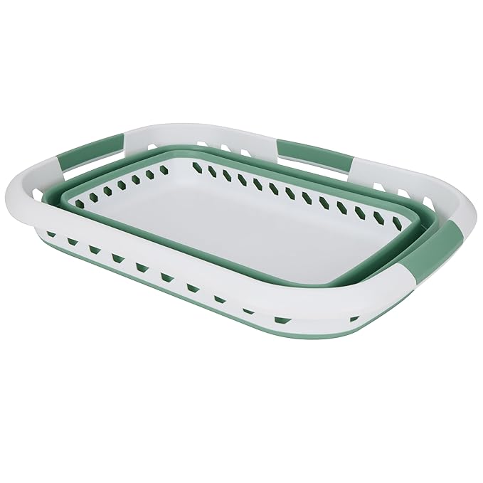 Collapsible Laundry Basket | Portable | Space Saver Storage | Hold 2 Loads | Store Under the Bed or Closet | Good for Kids | Dorm | Bedroom | Large | White/Sage