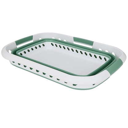 Collapsible Laundry Basket | Portable | Space Saver Storage | Hold 2 Loads | Store Under the Bed or Closet | Good for Kids | Dorm | Bedroom | Large | White/Sage