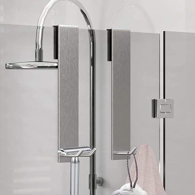 KITHOLD Shower Door Hook, Extended Length Frameless Shower Door Hook (7 Inches), Heavy-Duty Bathrobe Towel Stainless Steel Hook, No Drilling or Adhesive Required, 2-Pack, Silver