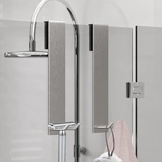 KITHOLD Shower Door Hook, Extended Length Frameless Shower Door Hook (7 Inches), Heavy-Duty Bathrobe Towel Stainless Steel Hook, No Drilling or Adhesive Required, 2-Pack, Silver