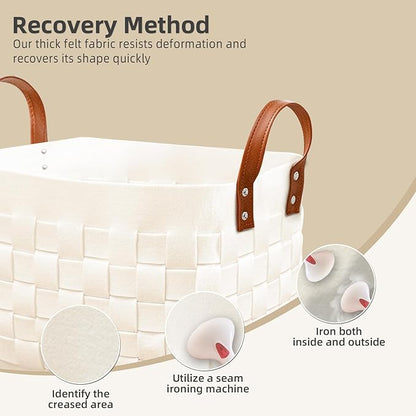 BOLDMONEKY Blankets Basket 16.5 " x13 " x13 " , Large Rectangular Laundry Hamper with Leather Handle, Soft Dog Toy Basket for Storage-Beige