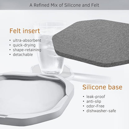 UMIRRO Absorbent Drink Coasters for Tabletop Protection | Silicone Coasters for Drinks Absorbent with Felt Pads | Cup Mat for Coffee, Beer, Wine | Non-Slip, Unbreakable and Kid Safe | Grey Set of 4
