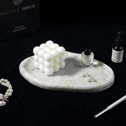 BCS Marble Jewelry Tray Trinket Dish, Decorative Cloud Vanity Key Tray for Women, Perfume Ring Holder Dish for Ring Earring, Cute Jewelry Plate Bowl Aesthetic Room Decor, Bianco Palomino
