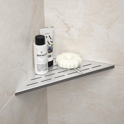 Bernkot Corner Shower Shelf, 12" Brushed 304 Stainless Steel Slot Design Recessed Corner Shelves 2 Pack Bathroom Grout in Shelf for Tiled Wall, Large Size