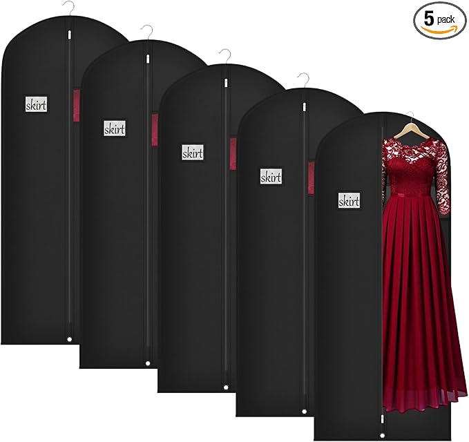 Univivi 5 Pack Garment Bags for Hanging Clothes, 60 Inch Dress Cover with Clear Window and ID Card Holder, Breathable Full Zipper Dust Cover for Dresses, Coats, Jackets