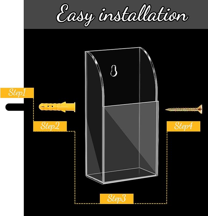 4 Pieces Acrylic Remote Control Holder Clear Wall Mount Media Organizer Single Compartment Pen Holder for Wall Pencil Holder TV Remote Holder Wall Mount Storage Box for File Makeup Marker Brush Phone