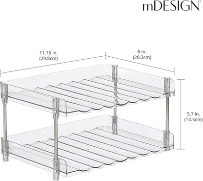 mDesign Free-Standing Stackable 2-Tier Bottle Holder, 8 Small Bottles or 6 Large Bottles of Water, Wine - Drink Organizer Shelf for Kitchen Countertop, Cabinet, Pantry, Fridge, Freezer, Clear/Polished