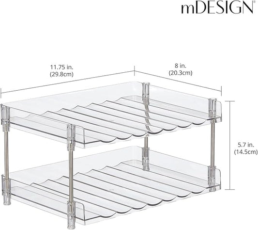 mDesign Free-Standing Stackable 2-Tier Bottle Holder, 8 Small Bottles or 6 Large Bottles of Water, Wine - Drink Organizer Shelf for Kitchen Countertop, Cabinet, Pantry, Fridge, Freezer, Clear/Polished