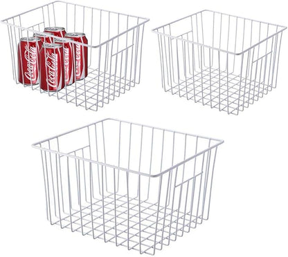Freezer Baskets Organizer, Refrigerator Metal Wire Storage Basket Bins, Wire Basket Freezer Storage Organizetion for Kitchen, Pantry Organizer Bins - Set of 3
