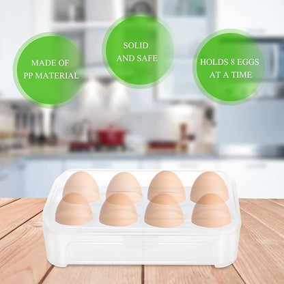 Yardwe Egg Storage Box 8 Egg Holder with Secure Lock Lightweight Pp Material Refrigerator Organizer for Kitchen and Camping Space Saving Carrier