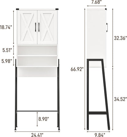 Vabches Over The Toilet Storage Cabinet, Farmhouse Over Toilet Storage Cabinet, Metal Frame with 2 Barn Doors, Home Space-Saving Toilet Rack for Bathroom, Toilet, Laundry Room