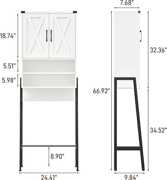 Vabches Over The Toilet Storage Cabinet, Farmhouse Over Toilet Storage Cabinet, Metal Frame with 2 Barn Doors, Home Space-Saving Toilet Rack for Bathroom, Toilet, Laundry Room