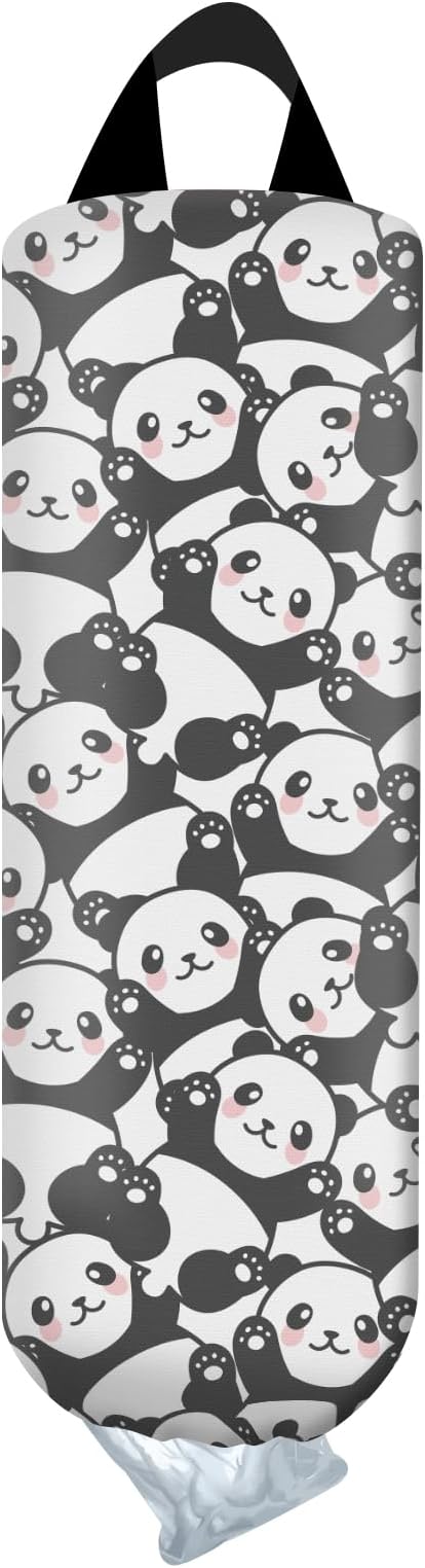 Plastic Bag Holder, Wall Mount Grocery Bag Organizer, Funny Hanging Trash Bag Storage Dispenser for Home Kitchen Cute Panda
