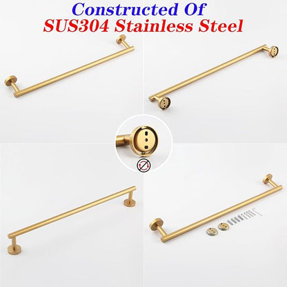 GERZWY 24-Inch Bathroom Towel Bar Gold Stainless Steel Modern Round Style Bath Hand Towel Rack Wall Mount AG1101C60-BE
