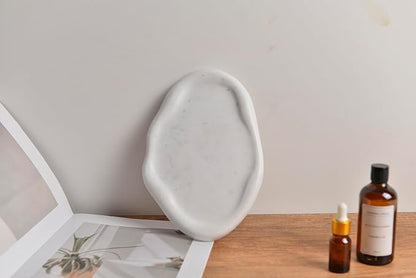 Cloud Shaped Natural Marble Tray 9"x6" – Decorative Catchall for Home Decor | Stone Organizer for Vanity, Bathroom, Kitchen, Jewelry, Perfume, Candle, Keys & Countertop Display (Arctic White)