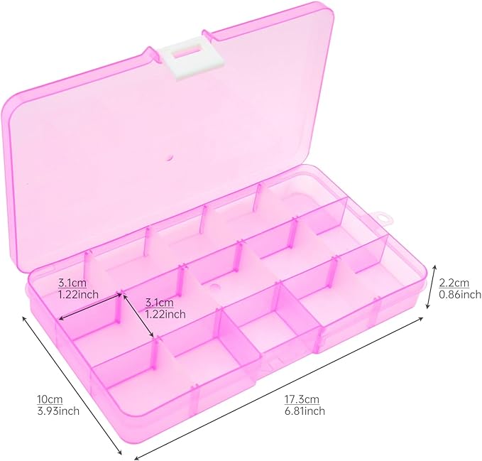 OriGlam 1pcs 17x10CM Plastic Organizer Storage Box with Adjustable Dividers, Jewelry Storage Container Box for Office Supplies Beads Crafts Fishing Tackles (Pink)