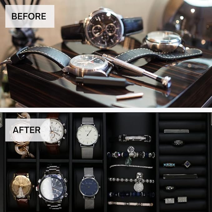 Decorebay Executive Unisex Black Wood Valet sunglasses and Jewelry Box Storage (SuperStar 2)