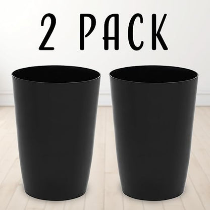 Mini Waste Basket - Pack of 2 Durable Small Plastic Garbage Trash Can Bin - Lidless Open-Top, Slim Profile for Compact Spaces - Suitable for Home, Bathroom, Office, Bedroom & More, Black