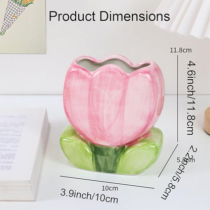 Cute Toothbrush Holder Pen Holder for Desk Pink Vase Decor Aesthetic Pencil Holder for Office Makeup Brush Holder Kawaii Desk Accessories Tulips Home Decor Birthday Gifts for Women
