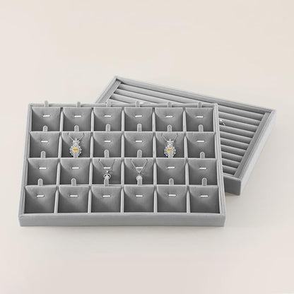 Stackable Jewelry Trays, Velvet Earring Box,Premium Necklace Box,Luxury Jewelry Display Case,Grey Pendant Trays