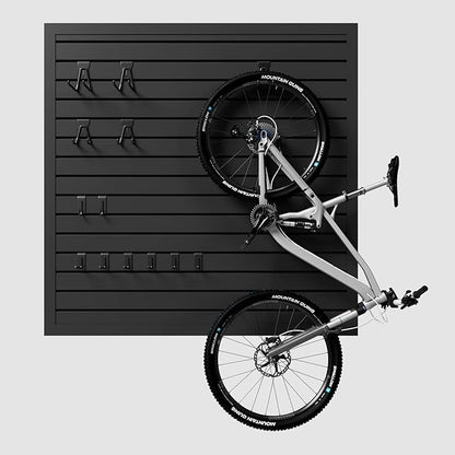 4'H x 4'W Slatwall Panel Garage Wall Organizer with Hooks, Heavy Duty Slat Wall Paneling Sheets, Interlocking PVC Panels, Garage Slatwall for Tool Organization Mounted Storage Systems Black