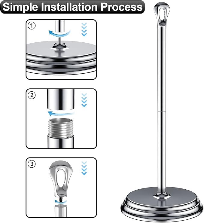 Toilet Paper Holder with Rustproof, Metal Free Standing Toilet Paper Stand Storage for Bathroom, Tissue Paper Roll Holder for Bathroom Accessories (Polished Chrome)
