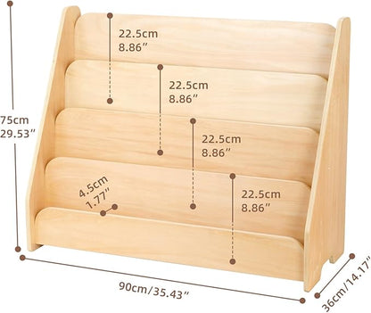 OOOK Kids Bookshelf, Wooden 4-Tier Front Facing Book Display Shelf for Kids, Toddler Montessori Bookshelf for Classroom, Playroom, Nursery