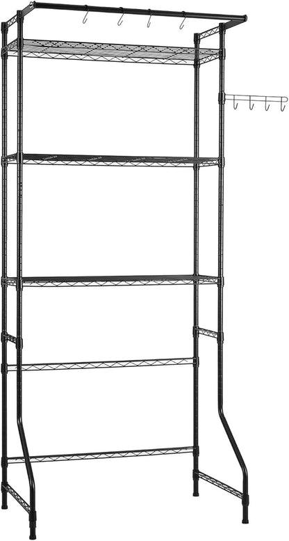 VEVOR Over The Washer and Dryer Storage Shelf, 3 Tier Laundry Room Drying Rack with Hanger Rod and Hooks, Adjustable Over Washer and Dryer Shelves, Laundry Room Shelf Storage Space Saver, Black