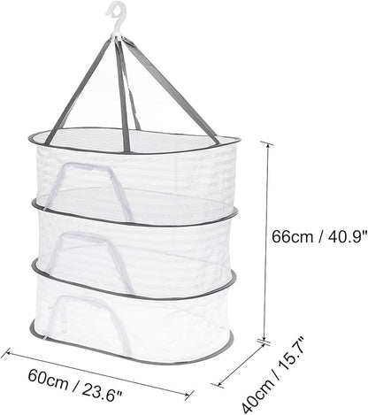 PATIKIL Folded Mesh Clothes Hanging Dryer, 3-Tier Sweater Drying Rack Folding Laundry Drying Rack for Indoor, Outdoor, Sweater, Clothing, 23.6" x 15.7" x 40.9"